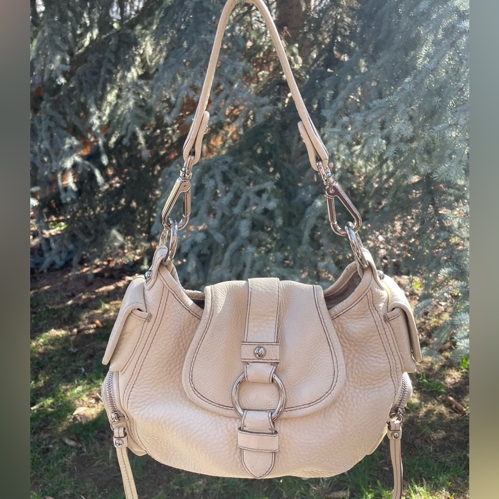 Vintage Y2K Banana Republic White Pebbled Leather Hobo Saddle Shoulder Bag